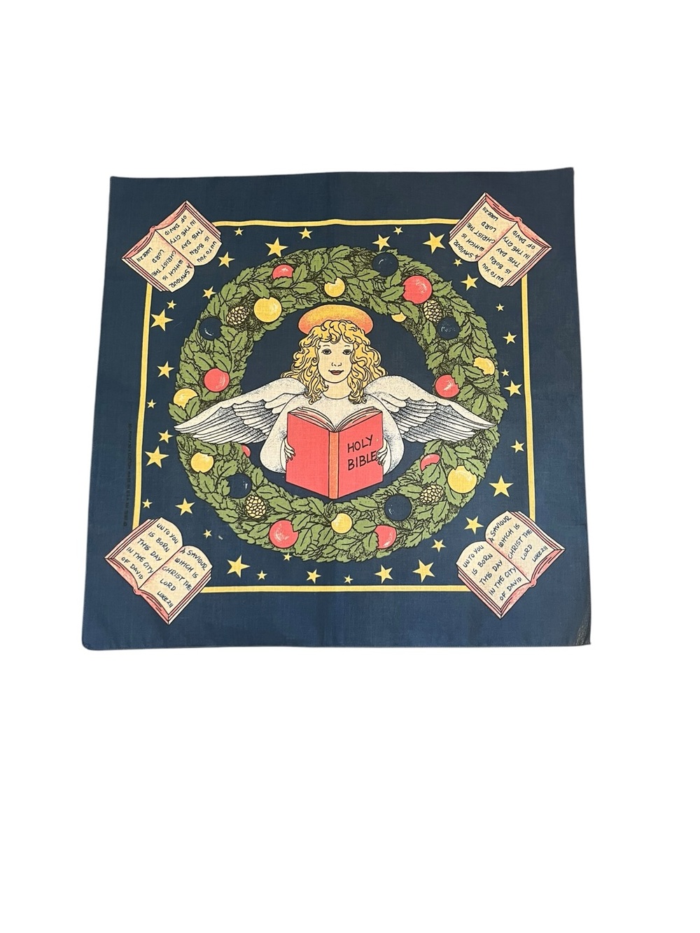 Vintage Christmas Angel Holy Bible Holiday Wreath Bandana Stars Ornaments